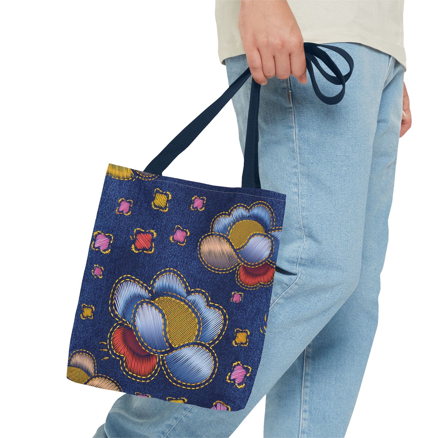 Denim Fabric Imitation Print Unisex Canvas Bag Poly Spun 3 Sizes Tote Bag 159-6
