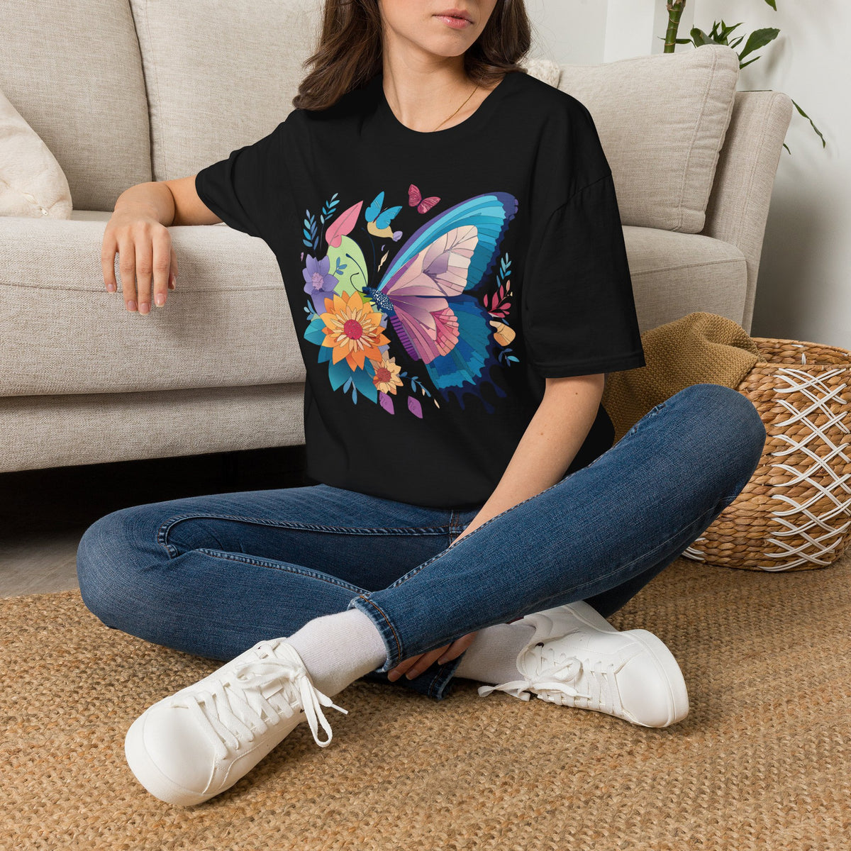 Watercolor Butterfly Floral Graphic Design Unisex 100 Cotton Gildan T-Shirt