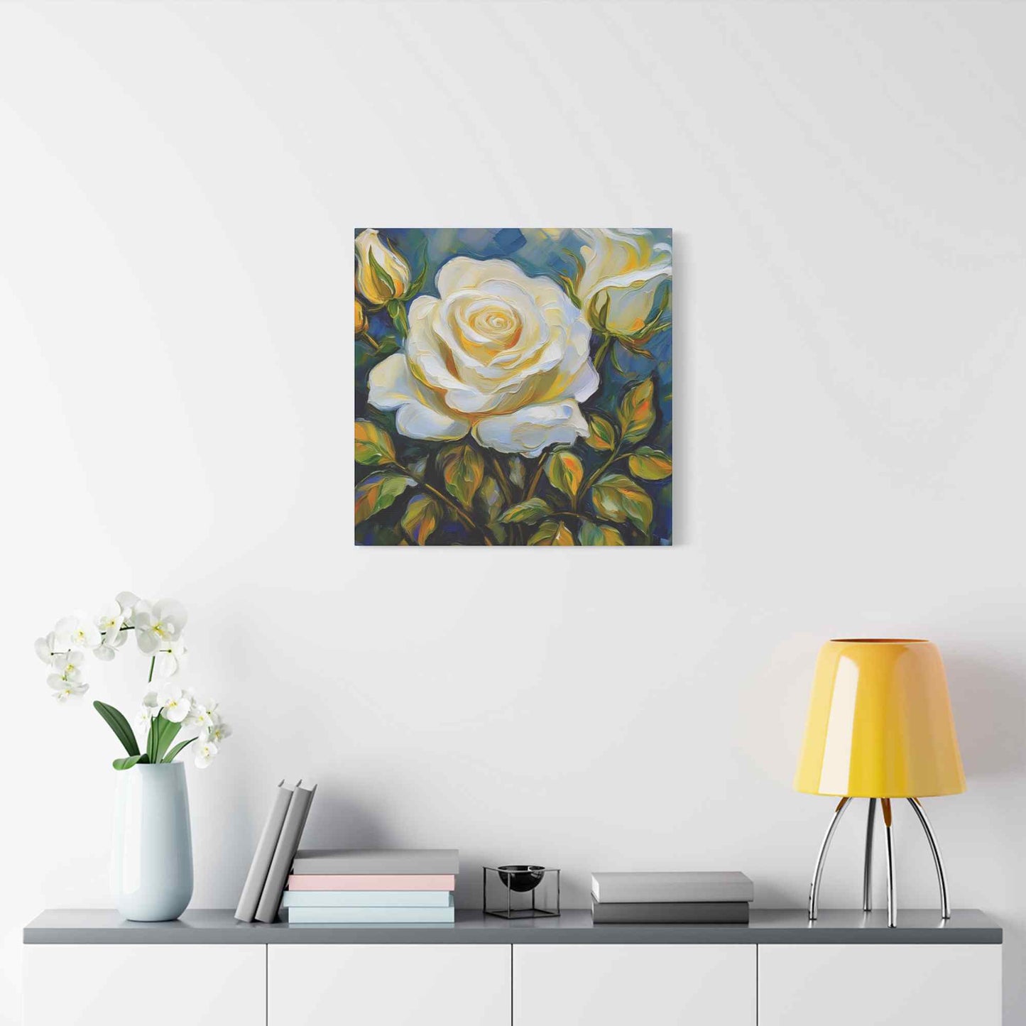 White Roses Print Canvas, Roses Oil Paint Print 20x20, 24x24, 30x30, 32x32, 36x36, Floral Art Design Print Non-Frame MC-21