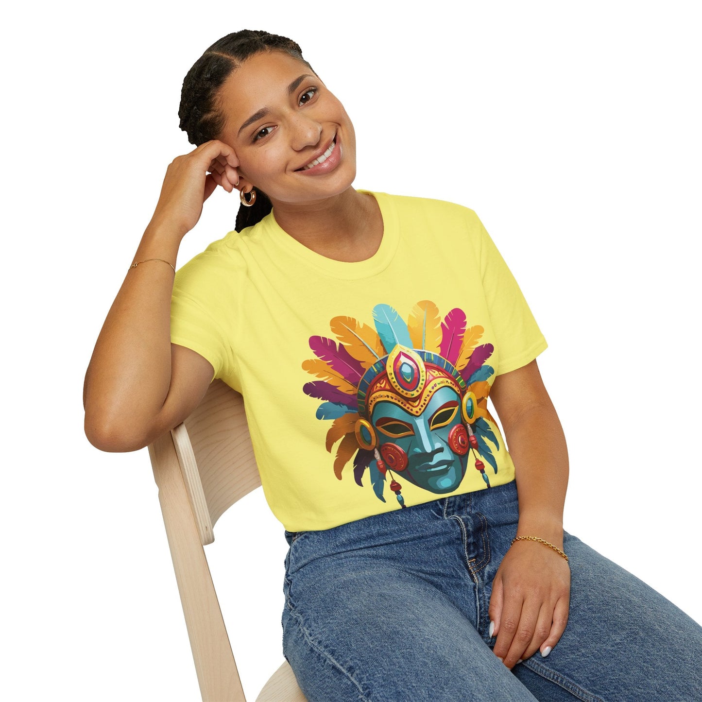 Mask Tee Shirt Unisex Short Sleeve Graphic Tee Masquerade Design 100 Percent Ring Spun Cotton