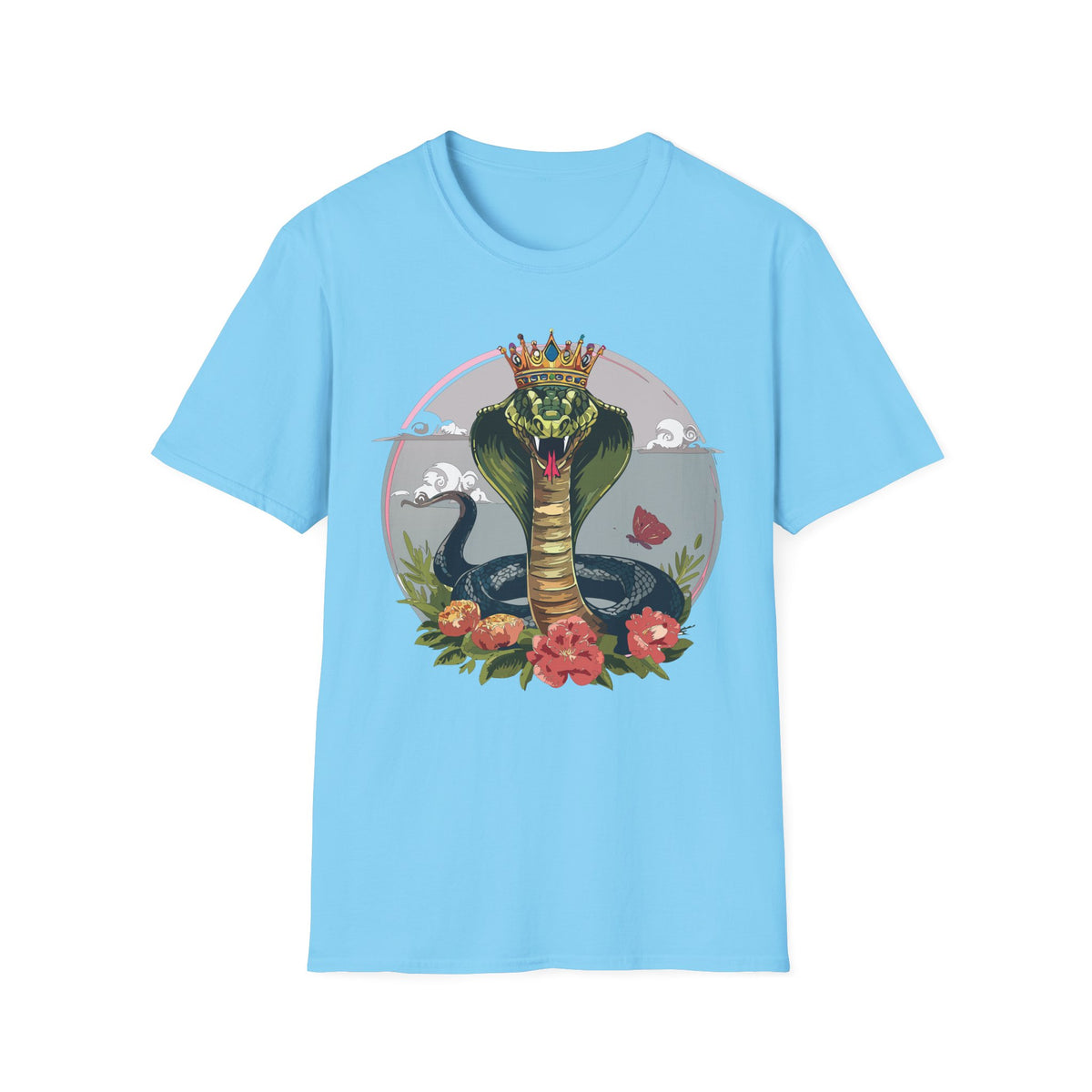 Crowned King Cobra T-Shirt | Snake Illustration, Floral Accent