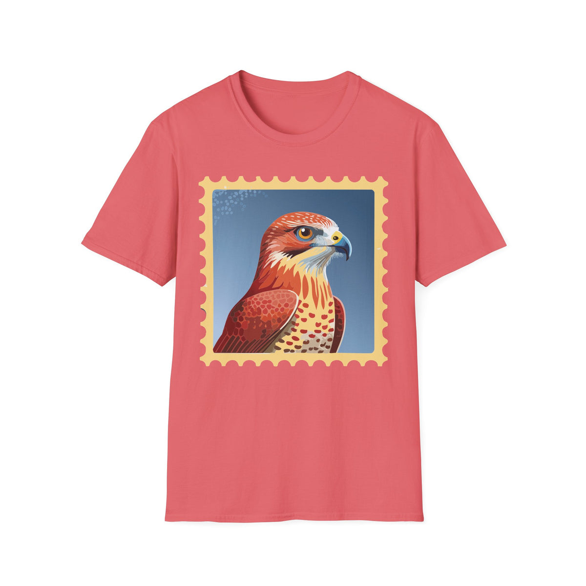 Red Hawk Portrait T-Shirt | Falcon Stamp Graphic Tee Unisex 100 Cotton Gildan T-Shirt