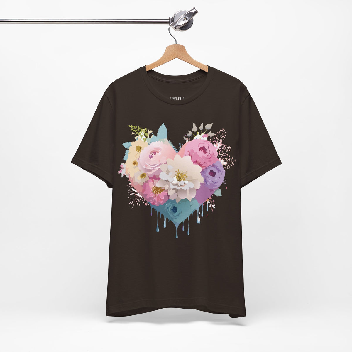 Valentine's Day Graphic Unisex Cotton Bella+Canvas Tee with Floral Art Design d112