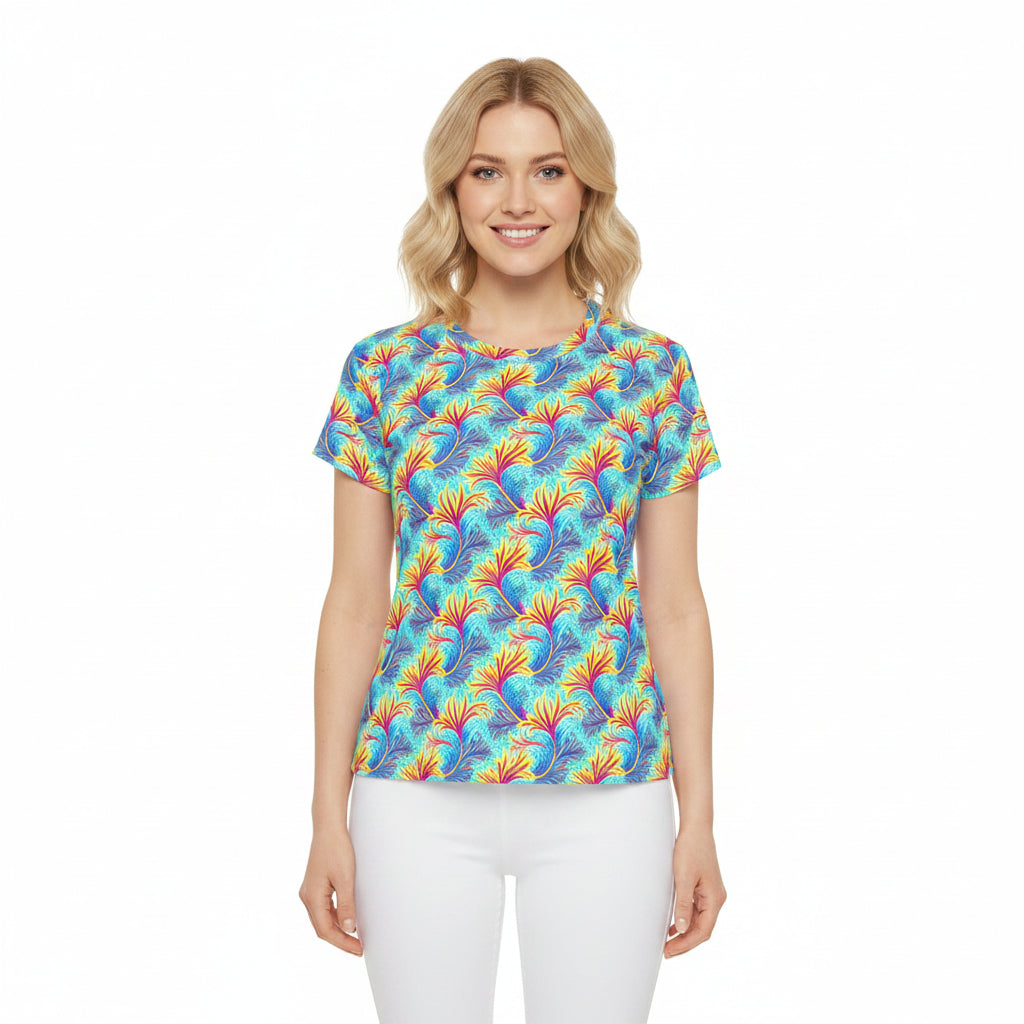 Women Poly Span T-Shirt with Floral Print