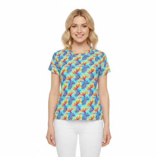 Women Poly Span T-Shirt with Floral Print