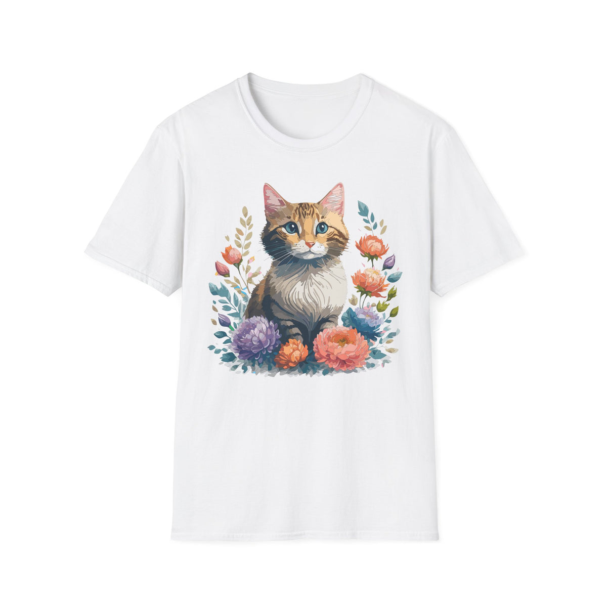 Watercolor Cat Portrait T-Shirt | Floral Kitty Illustration