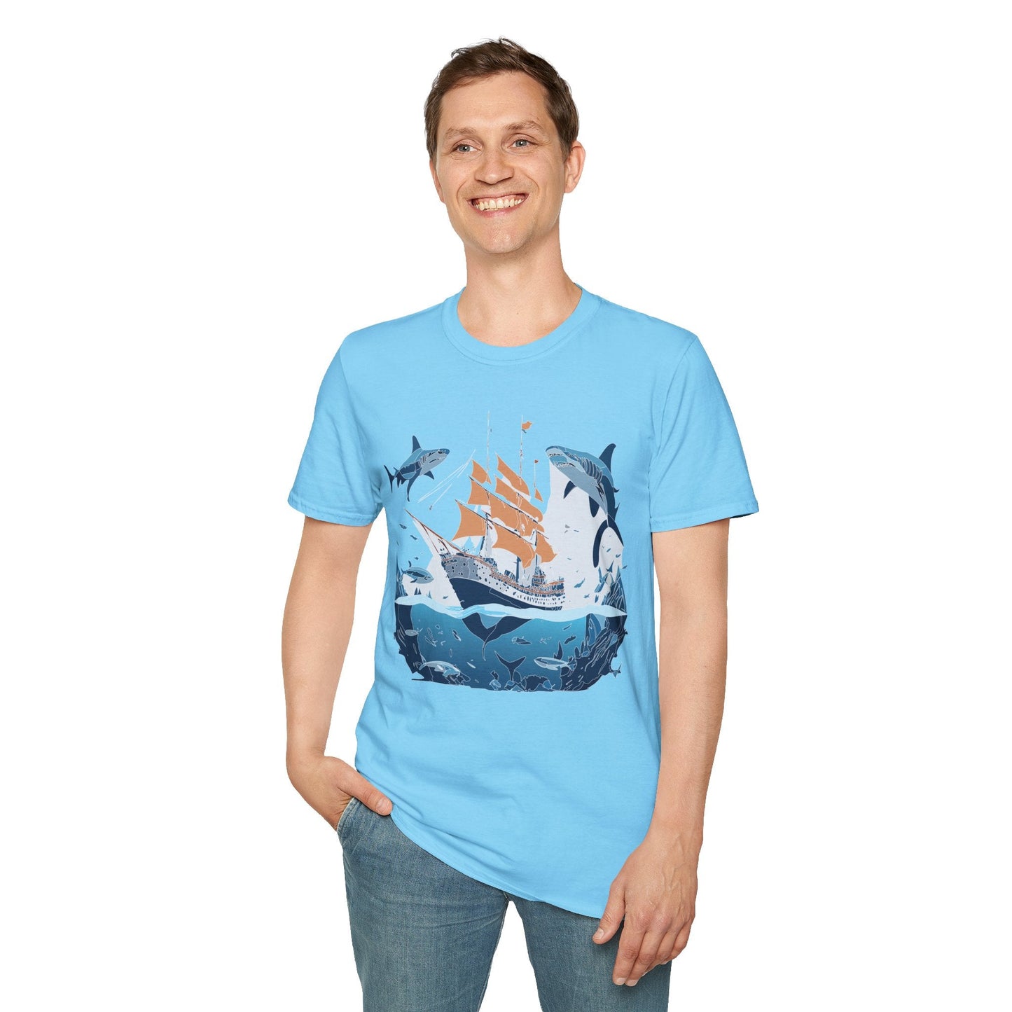 Ocean Tee Shirt Unisex Gildan Softstyle 64000 Ring Spun Cotton Art Print Graphic Ocean Design
