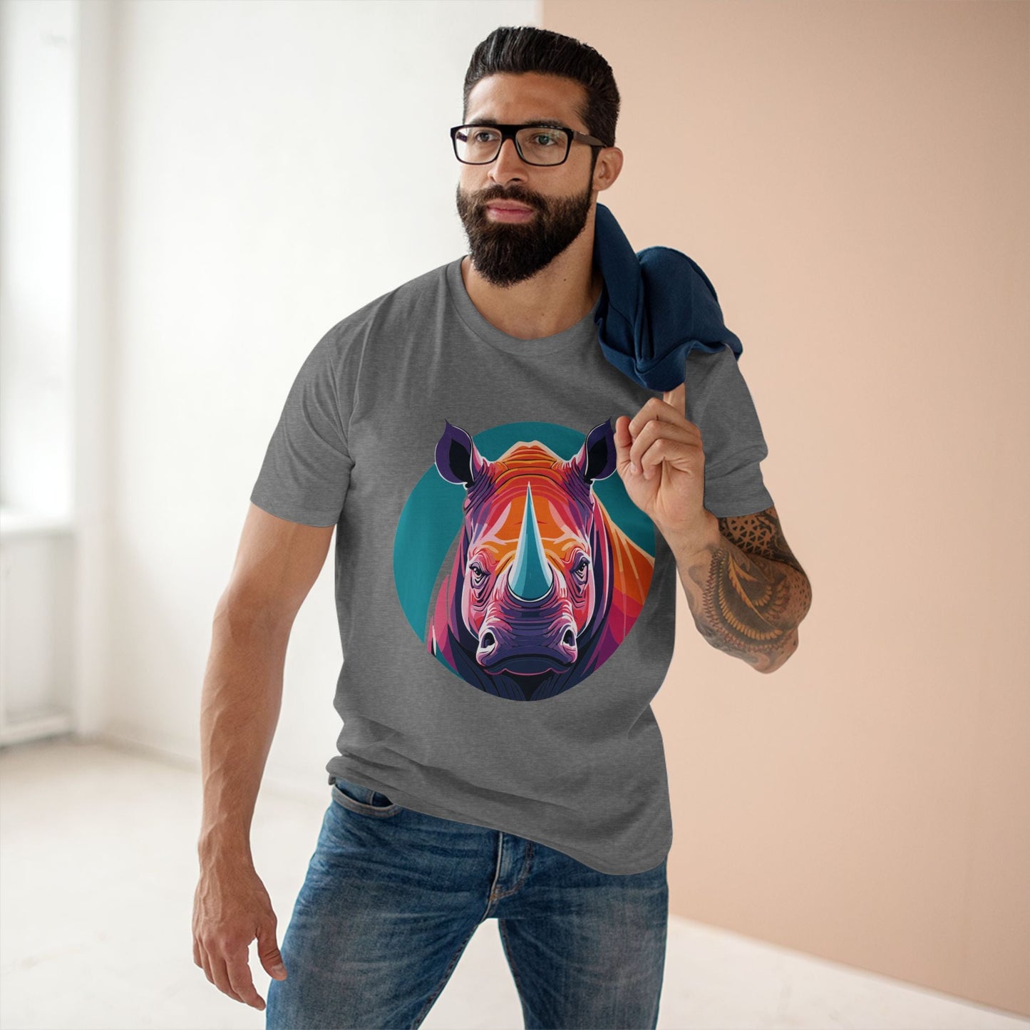 Rhino Animal Shirt Unisex Premium Cotton Tee With Original Art Design From Retro2Nova Art Collection Edition