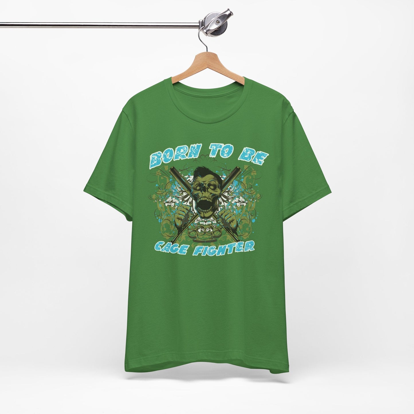 Born To Be Cage Fighter Tee Skull Crossed Knives Graphic T-Shirt