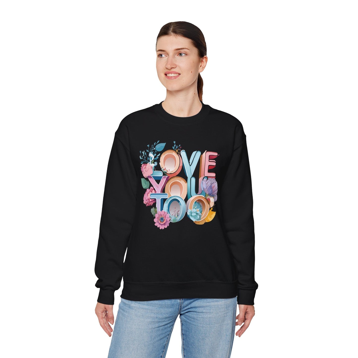 Floral Love Sweatshirt Valentines Day Unisex Crewneck Gildan 18000 Heavy Blend Warm