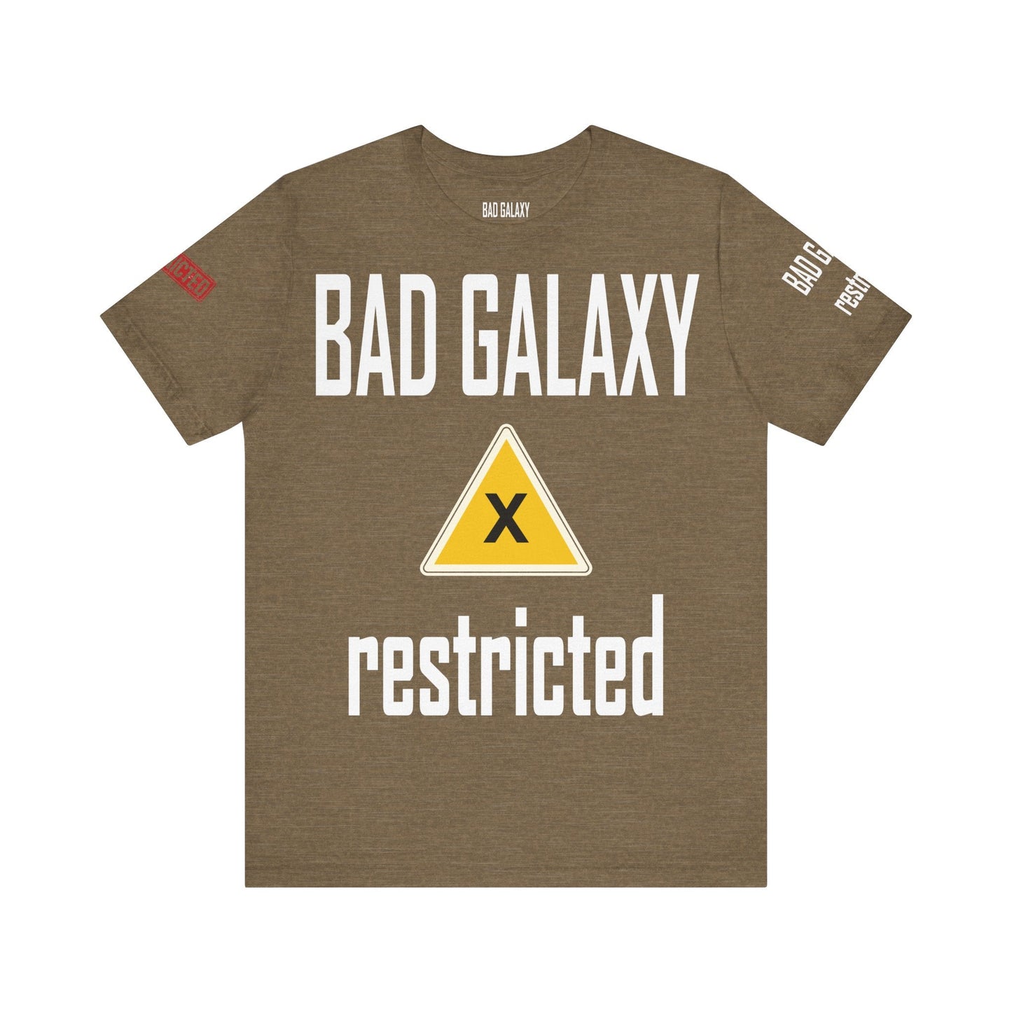 Bad Galaxy Tee Shirt With Red Stamp Made To Order 100 Percent Cotton Eco Friendly Inks USA