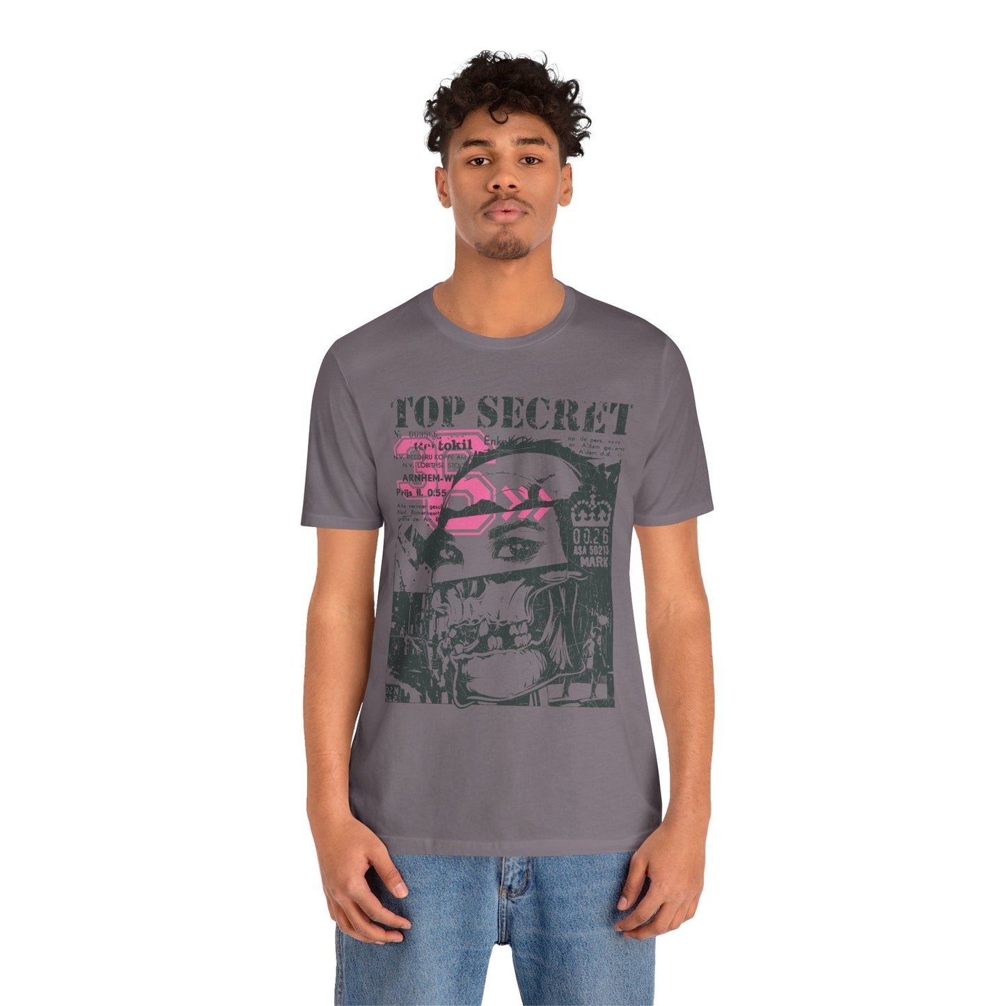 Top Secret Skull Face Tee Grunge Graphic T-Shirt Retro Collage A-6