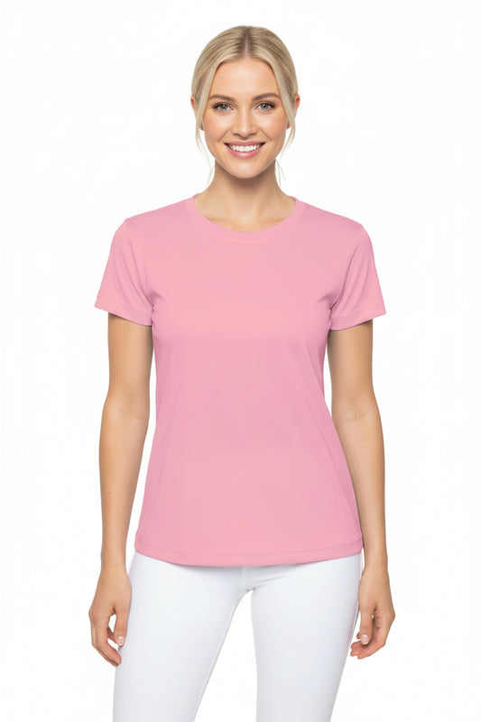 Cherry Blossom Pink Women's Sports Jersey Short Sleeves 100% Poly Solid Rose Pink Color Print Athletic Tee