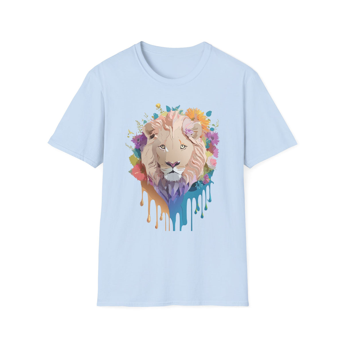 Floral Lion Portrait T-Shirt | Watercolor Drip Mane Tee