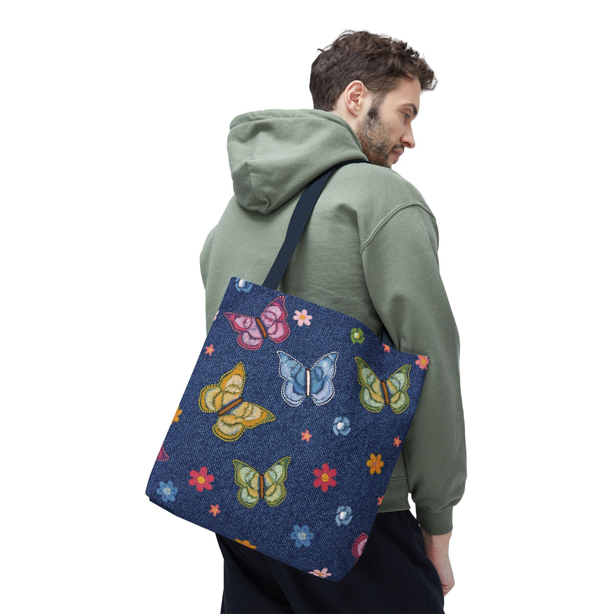 Denim Fabric Imitation Print Unisex Canvas Bag Poly Spun 3 Sizes Tote Bag 166