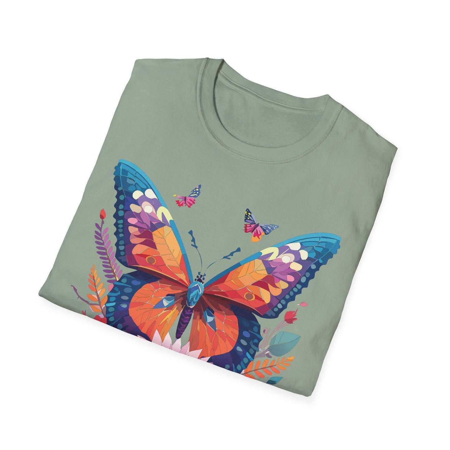 Butterfly Print Unisex T Shirt Softstyle 64000 Monarch Butterfly Themed Tee Ring Spun Cotton