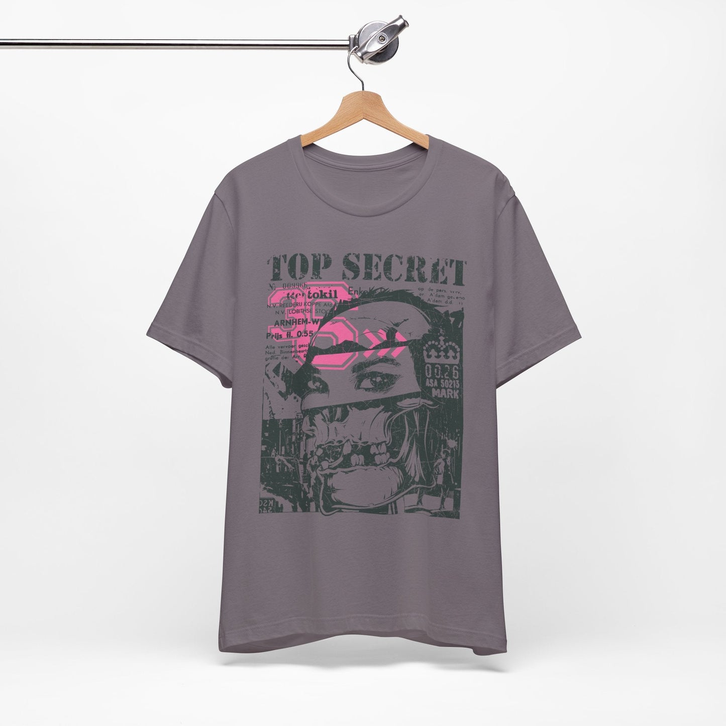 Top Secret Skull Face Tee Grunge Graphic T-Shirt Retro Collage A-6