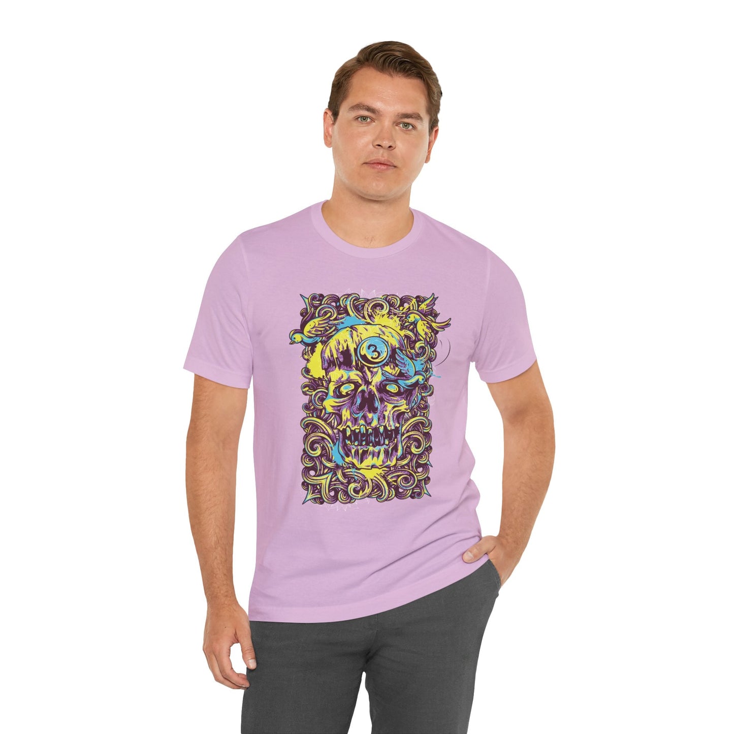 Colorful Skull Illustration Graphic Unisex Cotton T-Shirt r41