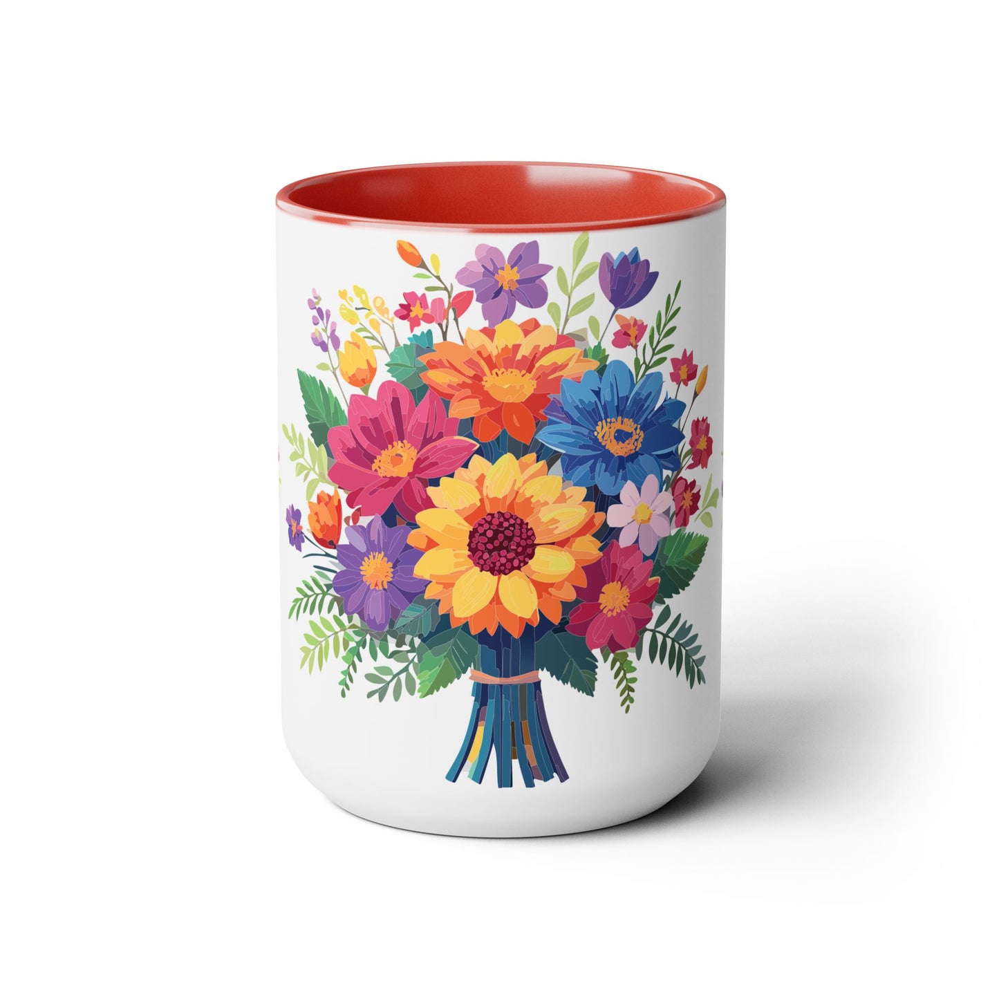 Taza de café de dos tonos con flores