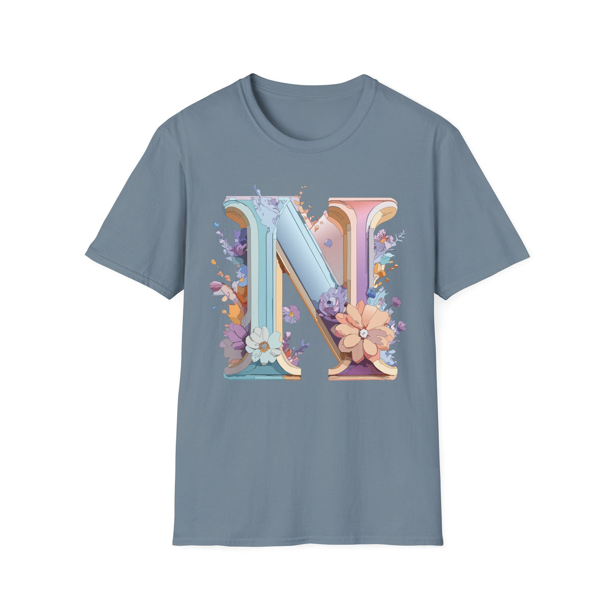 Floral Letter N T-Shirt | Monogram Initial N Tee