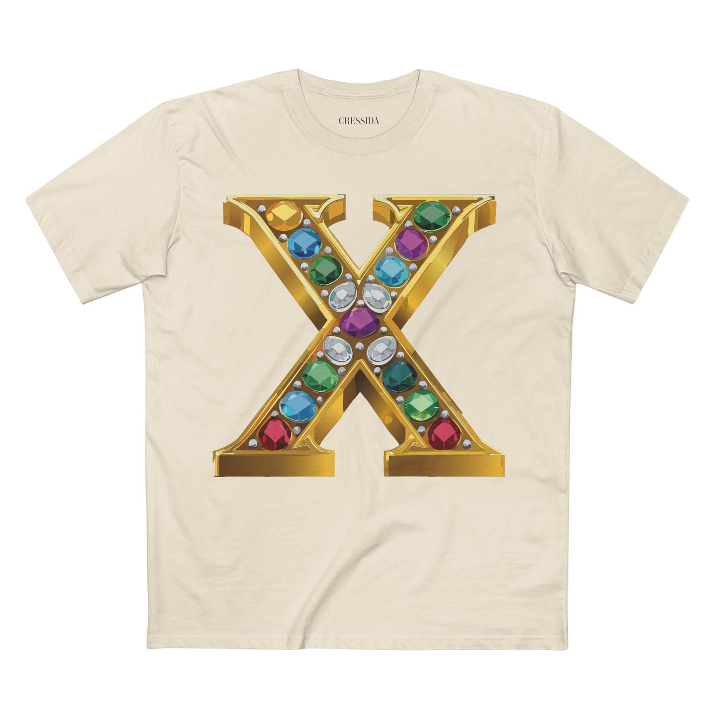 Letter X Graphic Design Tee Unisex 100 Cotton With Antique Gold Letters Artwork T-Shirt