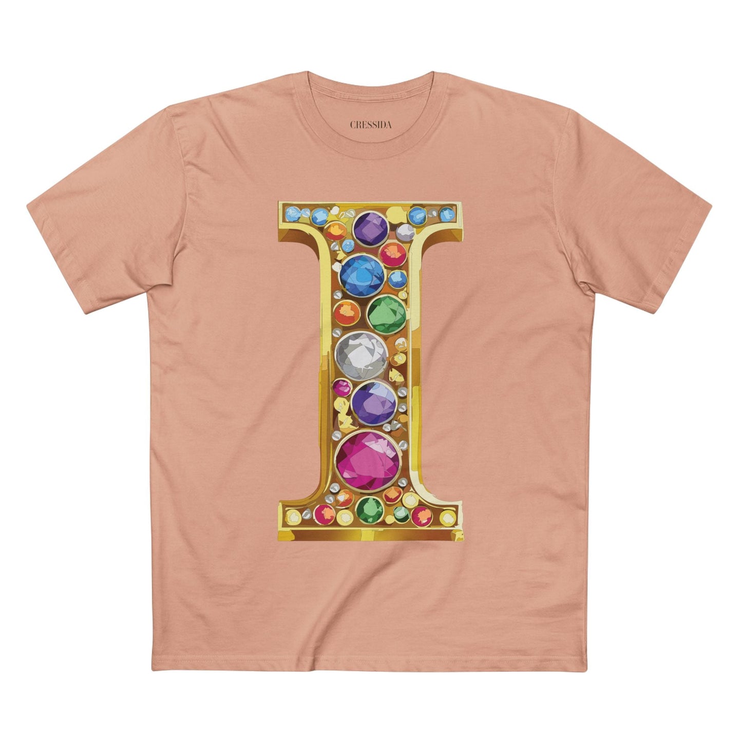 Letter I Graphic Design Tee Unisex 100 Cotton With Antique Gold Letters Artwork T-Shirt