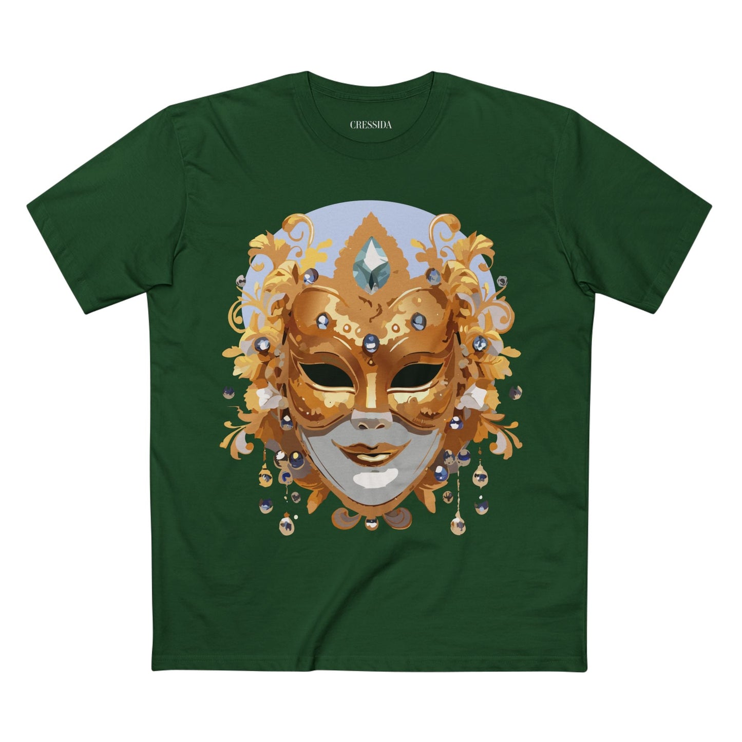 Carnival Mask Graphic T-Shirt Unisex 100 Cotton With Antique Gold Art Design Tee 1