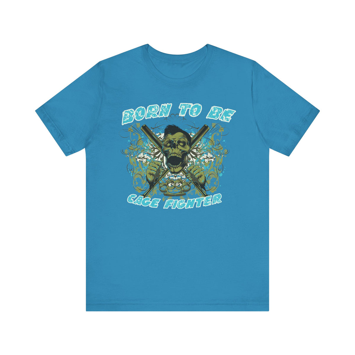 Born To Be Cage Fighter Tee Skull Crossed Knives Graphic T-Shirt