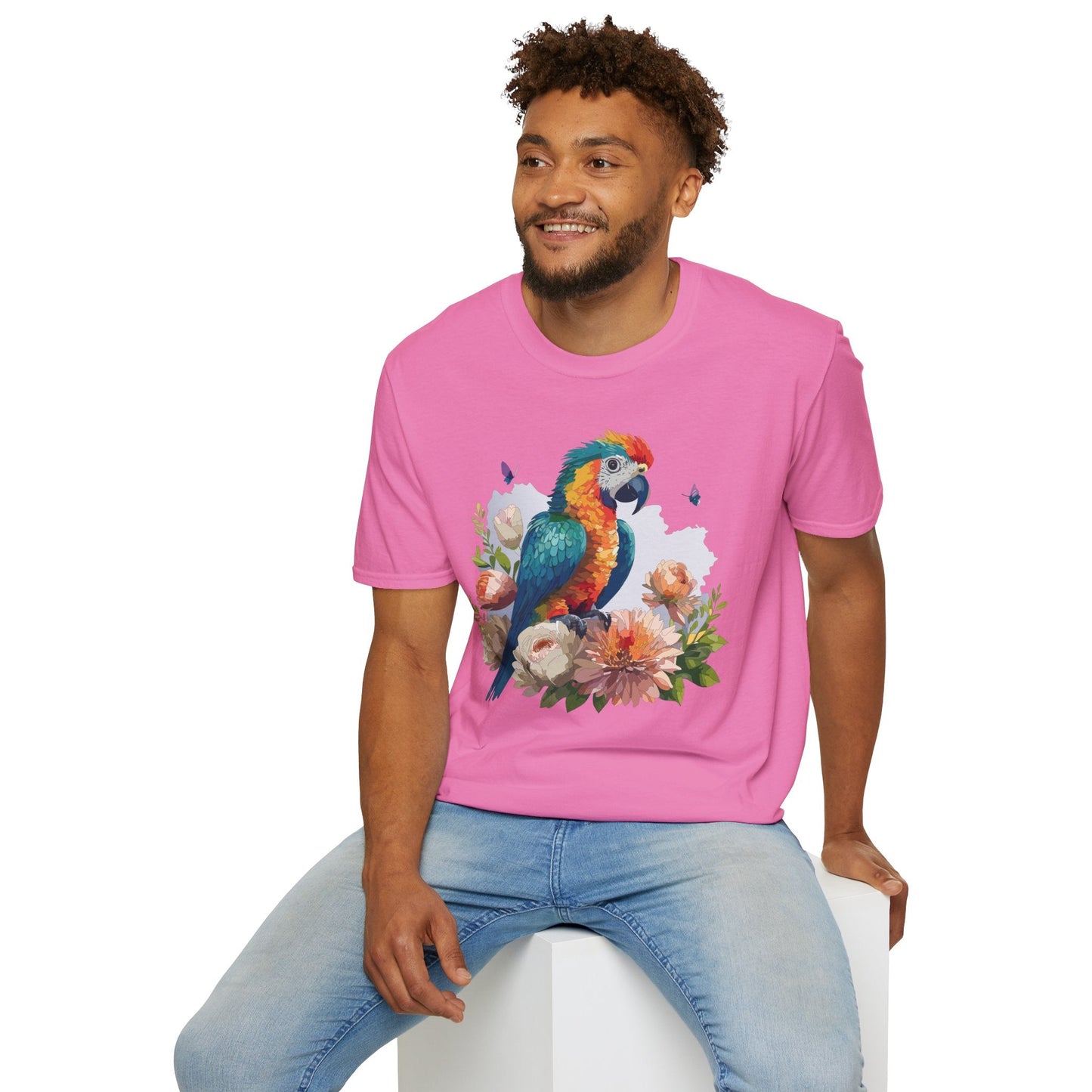 Bird T Shirt Floral Bird Print Unisex Softstyle Cotton Tee Animal Graphic Tee For Everyday Wear
