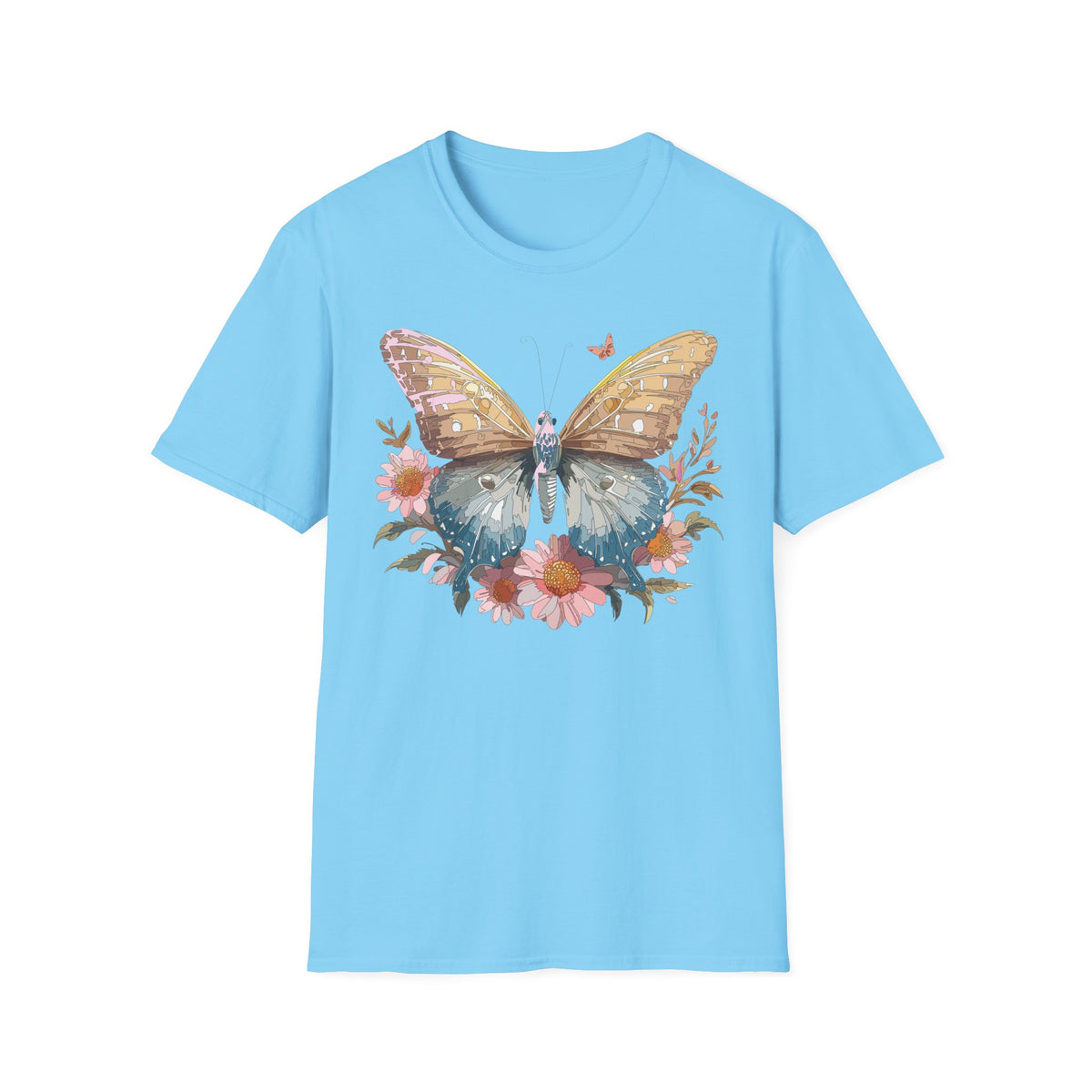Butterfly Floral T-Shirt – Colorful Nature-Inspired Botanical Gift Graphic Design Unisex 100 Cotton Gildan T-Shirt