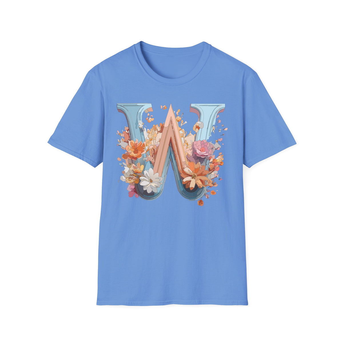 Floral Monogram W T-Shirt | Letter W Initial Tee, Vintage Botanical Alphabet