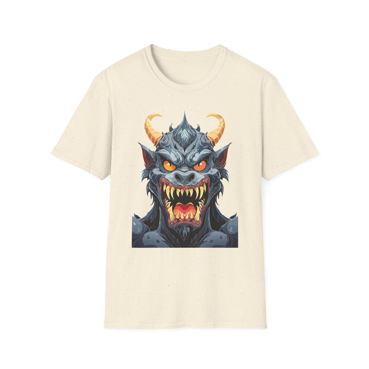 Demonic Monster Face T-Shirt — Fierce Horned Demon Cartoon Graphic Tee Unisex 100 Cotton Gildan T-Shirt