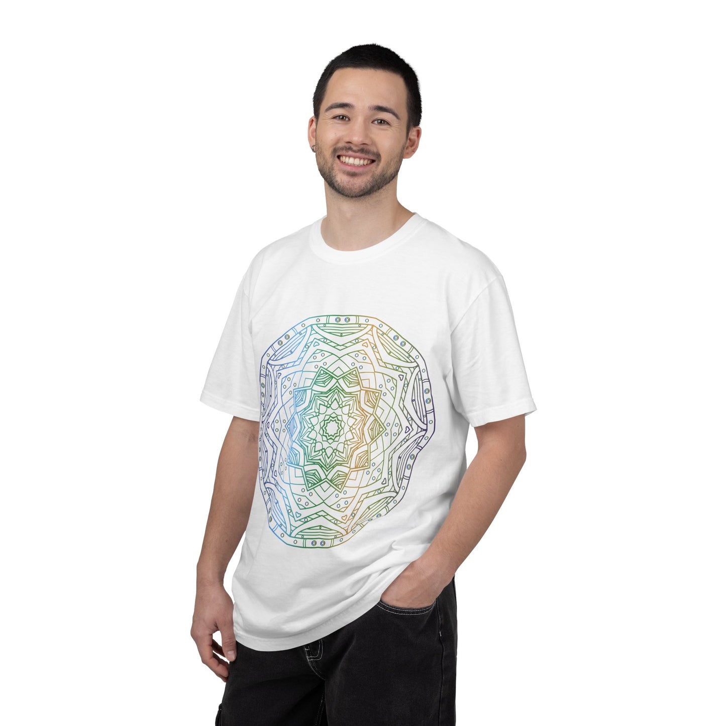 Unisex Garment Dyed Cotton T-Shirt with Mandala Graphic Design