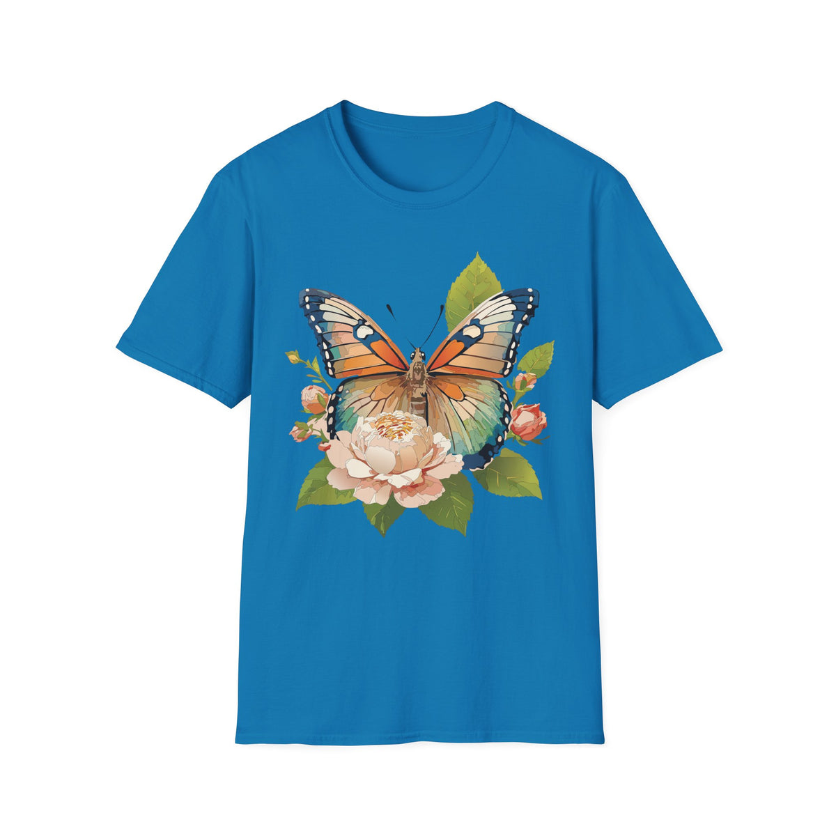 Butterfly Floral T-Shirt — Watercolor Monarch & Roses Graphic Tee Unisex 100 Cotton Gildan T-Shirt