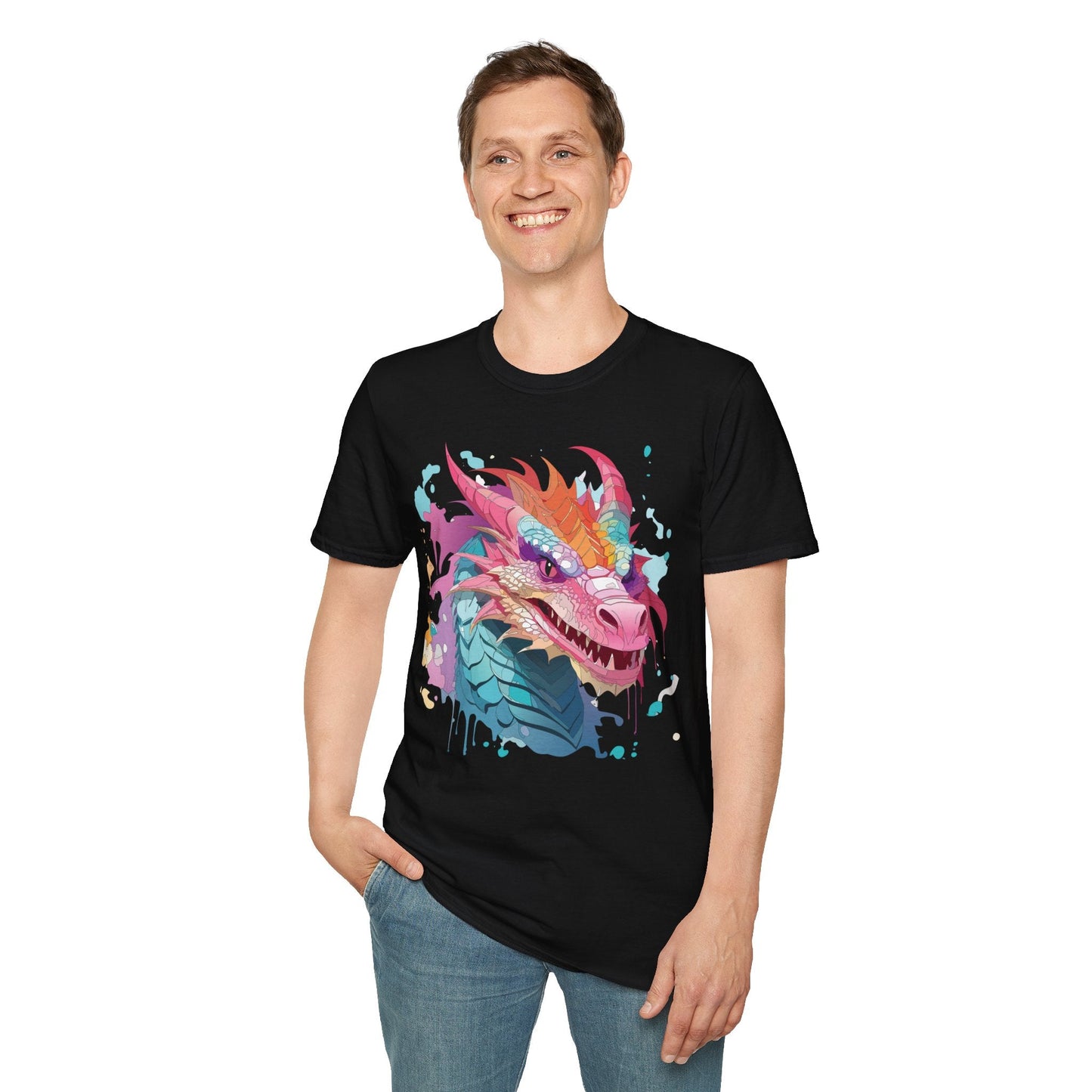Dragon Graphic Tee Unisex Gildan Softstyle Cotton Shirt With Animal Art Design 64000