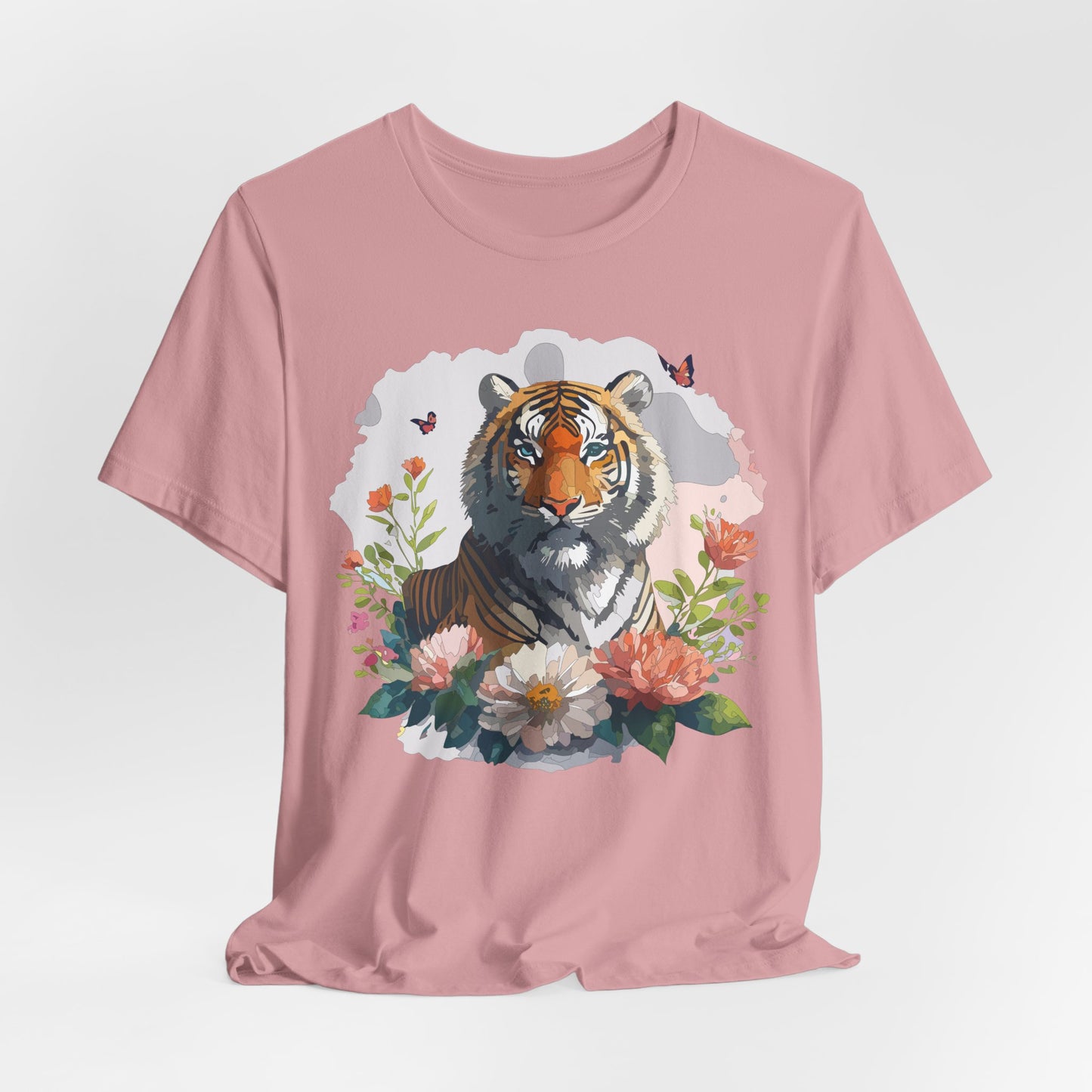 Floral Tiger Graphic Tee, Animal Shirt, Tiger Shirt, Flower Top, T-Shirt with Animal, Art Design