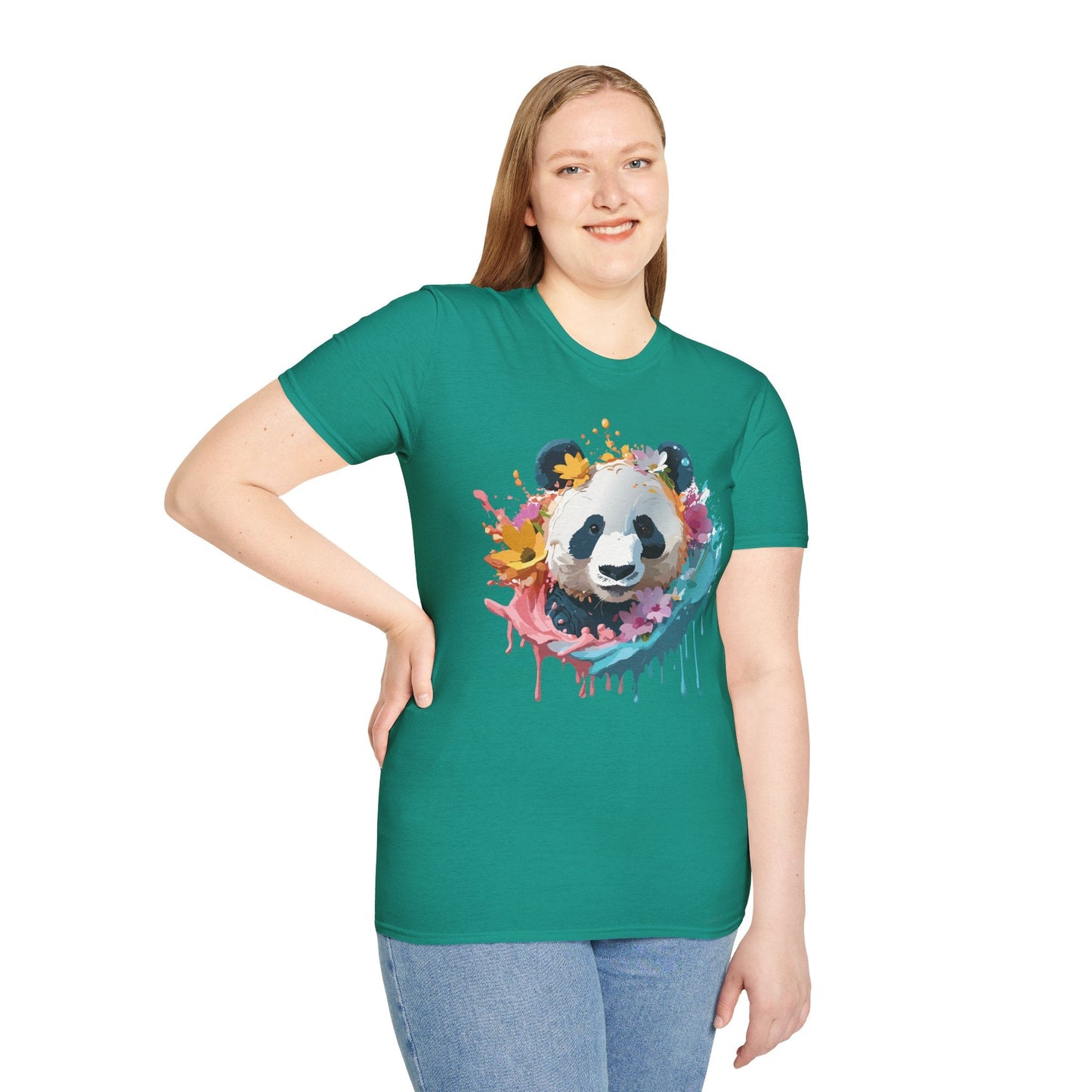 Unisex Panda Shirt Softstyle Tee 100 Percent Ring Spun Cotton Casual Animal Print