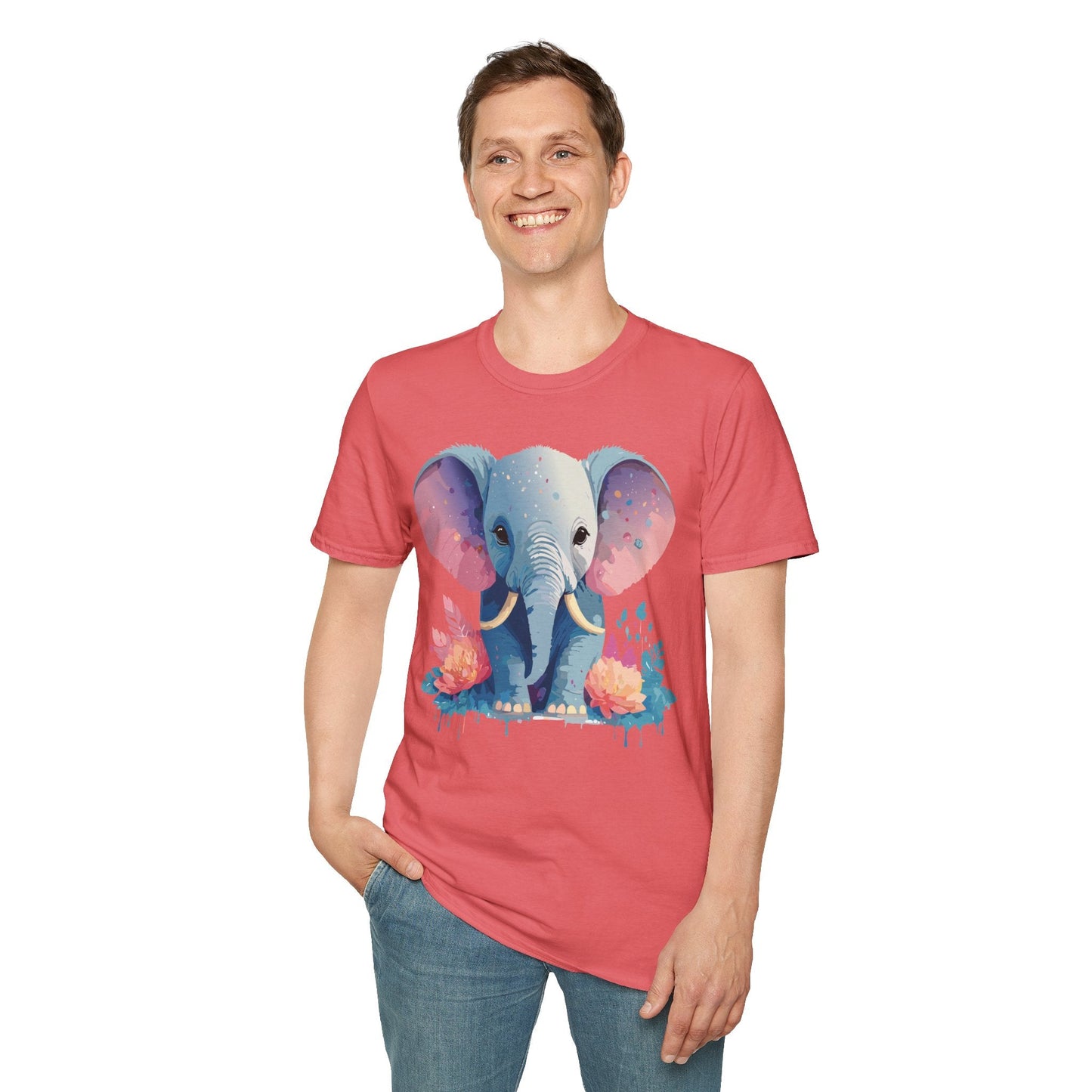 Elephant T Shirt For Adults Unisex Gildan Softstyle 64000 100 Percent Ring Spun Cotton Tee