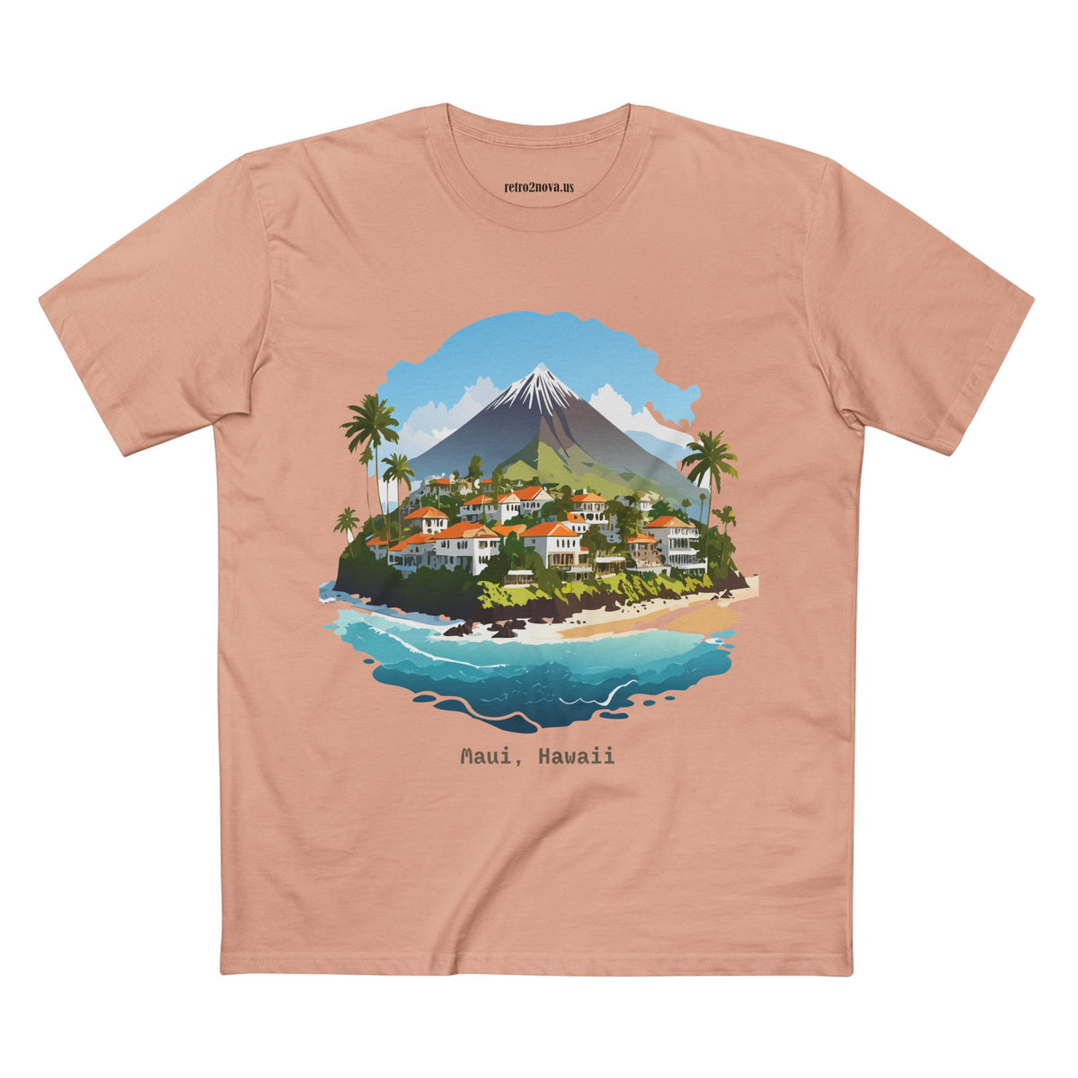 Maui Hawaii Island Landscape T-Shirt | Tropical Beach Village Print