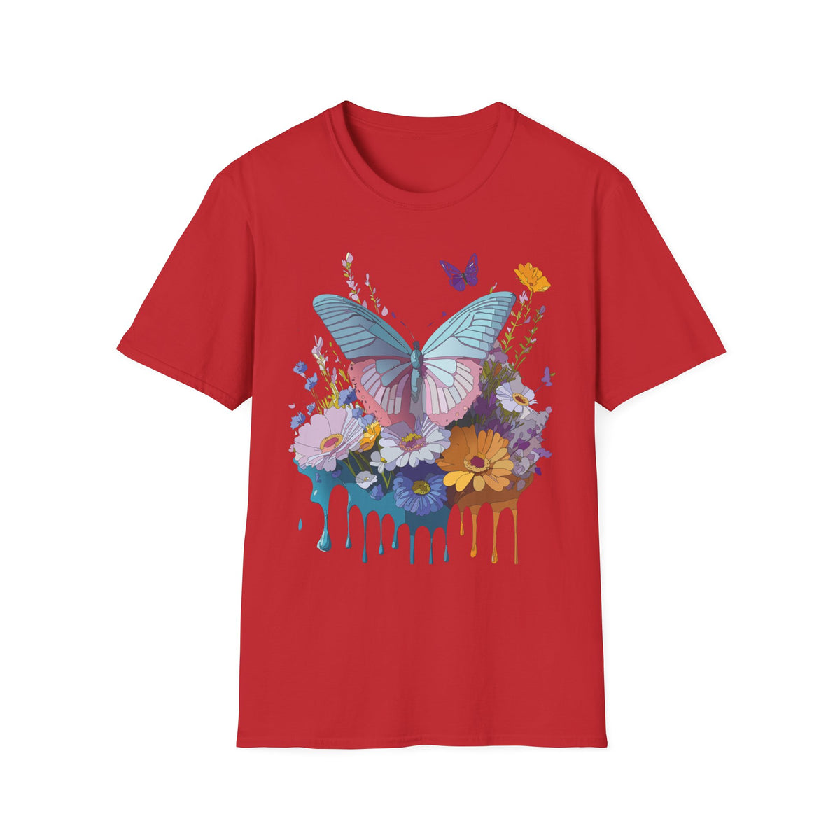 Butterfly Floral T-Shirt – Colorful Nature Garden Graphic Design Unisex 100 Cotton Gildan T-Shirt