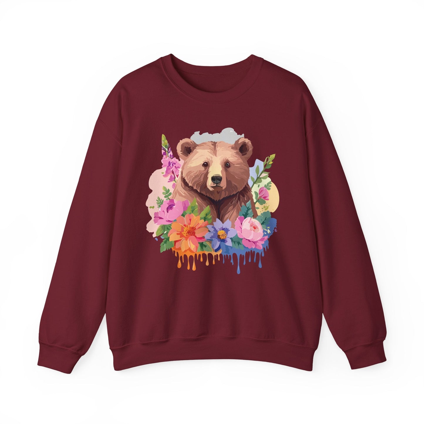 Unisex Floral Bear Sweatshirt With Art Design Animals Print Graphic