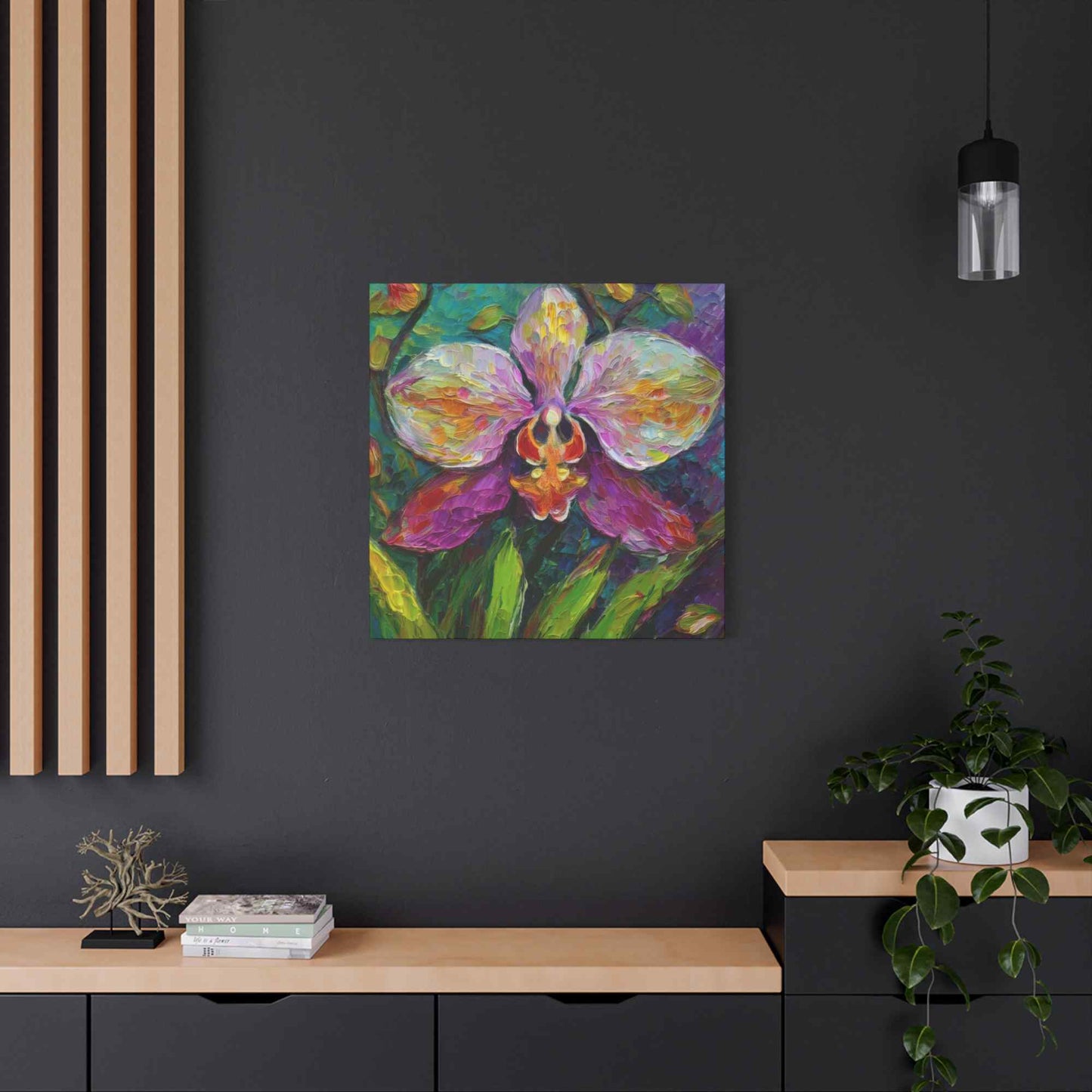Purple Orchid Print Canvas, Floral Oil Paint Print 20x20, 24x24, 30x30, 32x32, 36x36 Art Design Pine-Wood Inner Frame MC-129