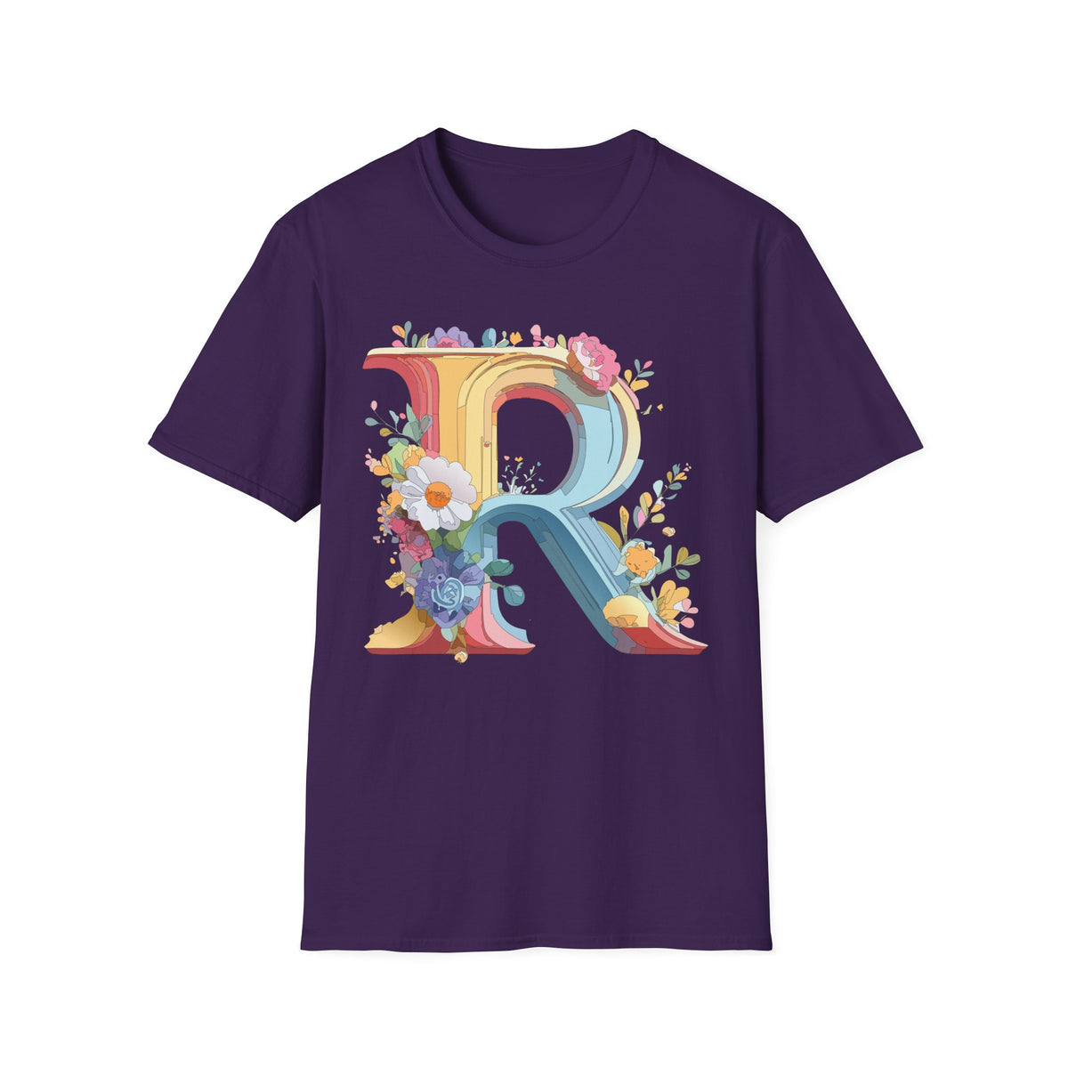Floral Letter R T-Shirt | Decorative Monogram Initial R Tee