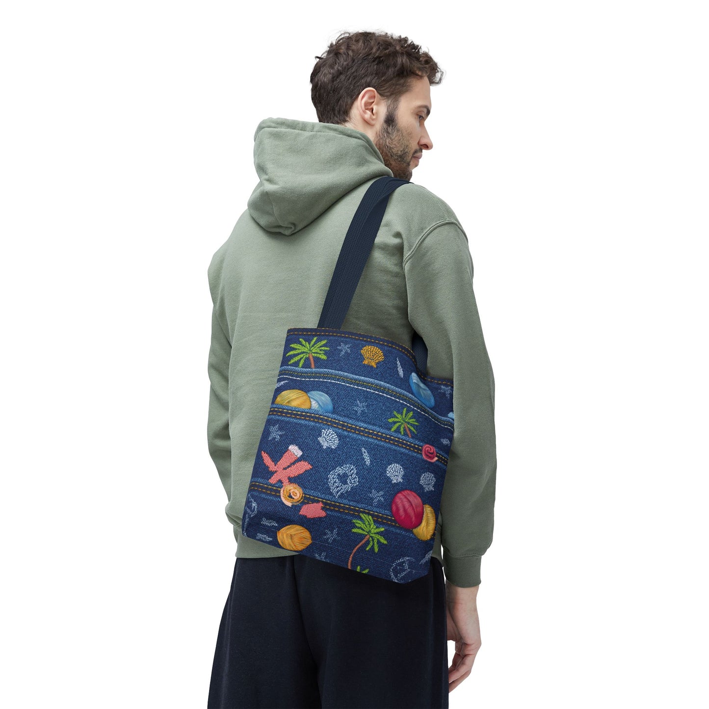 Denim Fabric Imitation Print Unisex Canvas Bag Poly Spun 3 Sizes Tote Bag 182-8