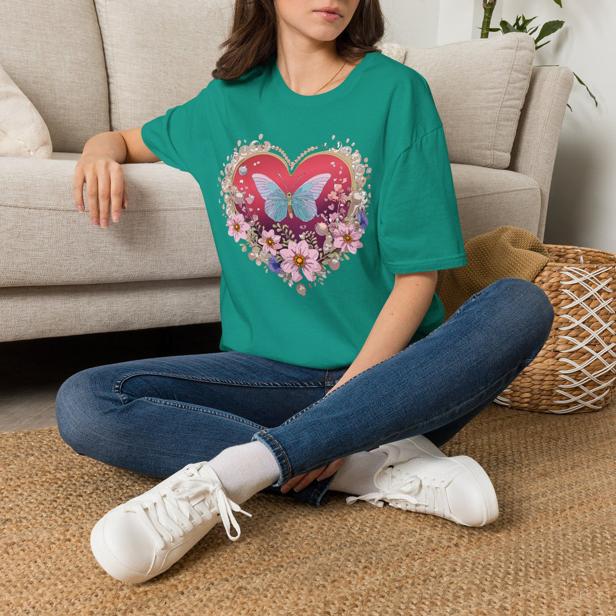 Butterfly Heart Floral Graphic Design Unisex 100 Cotton Gildan T-Shirt