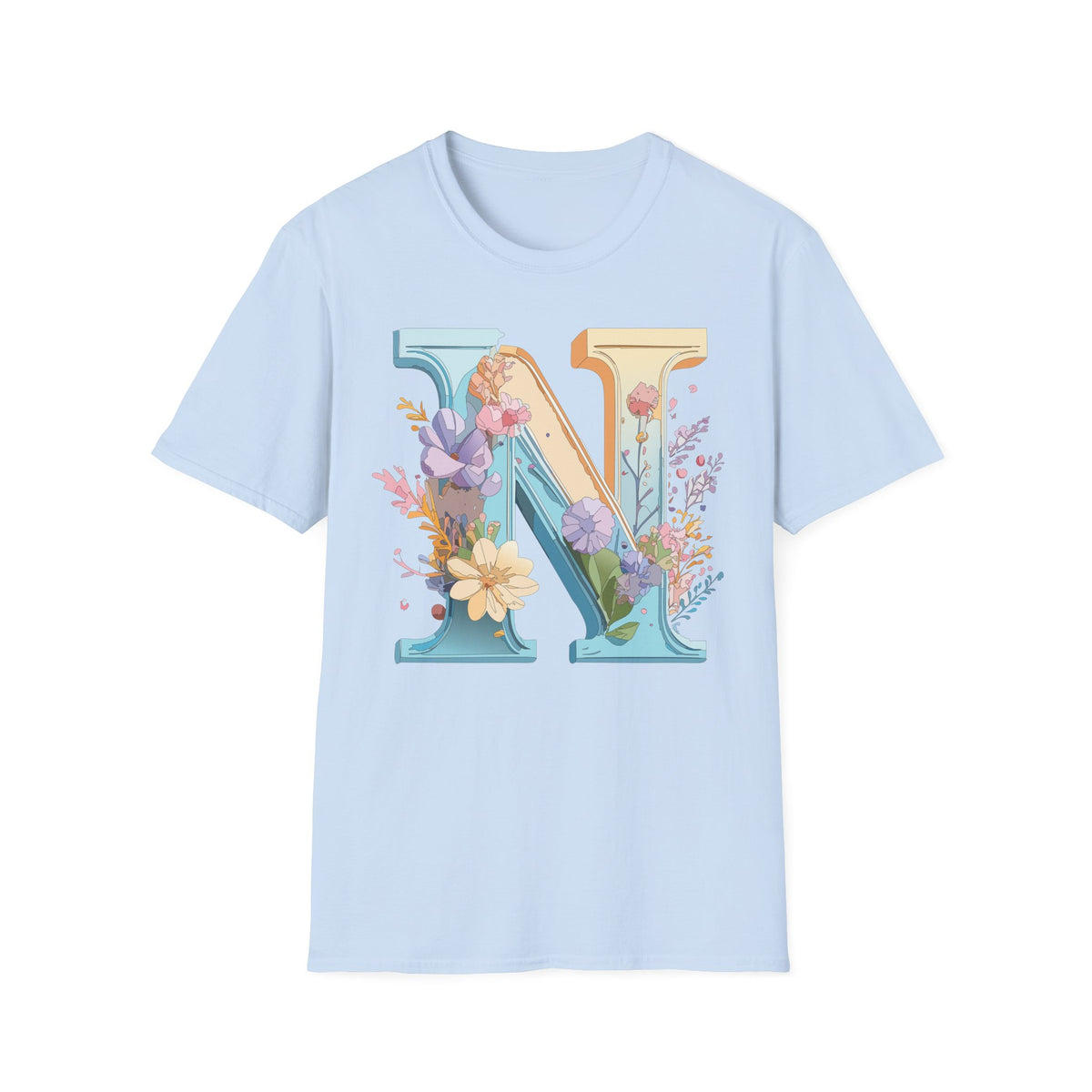 Floral Letter N T-Shirt | Botanical Initial Monogram Tee