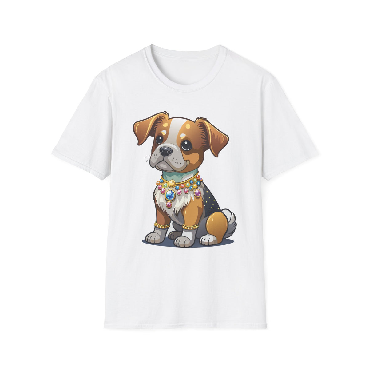 Cute Cartoon Puppy T-Shirt | Colorful Beaded Collar Dog Tee