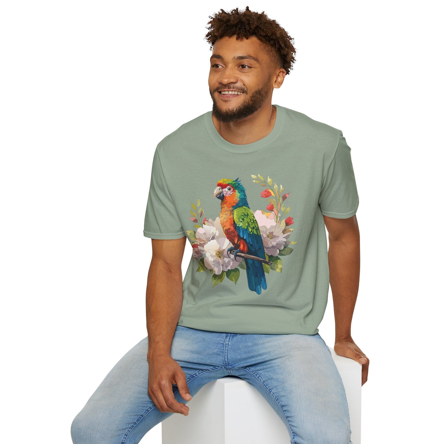 Floral Bird T Shirt Unisex Softstyle Gildan 64000 Graphic Tee With Animal Design