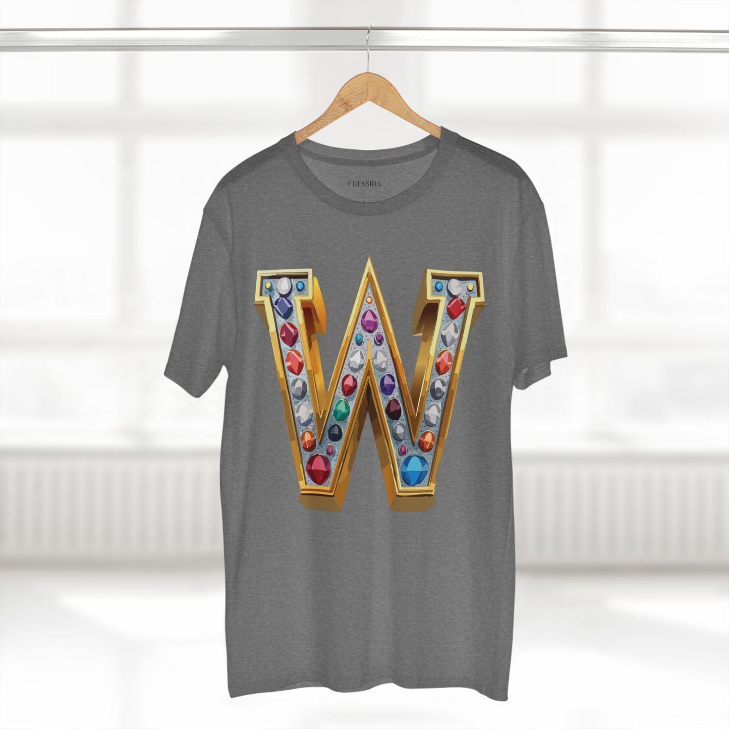 Letter W Graphic Design Tee Unisex 100 Cotton With Antique Gold Letters Artwork T-Shirt