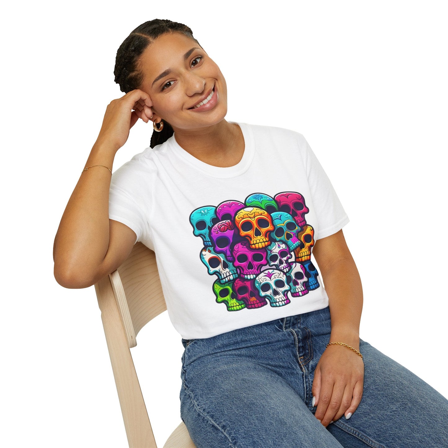 Unisex Skull Tee Shirt With Skeleton Design Gildan Softstyle 64000 100 Percent Ring Spun Cotton